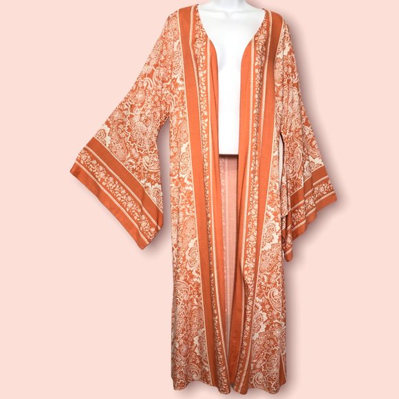 Chelsea & Violet Jackets & Blazers - Chelsea & Violet Kimono Robe Duster Maxi Large Paisley Floral Tangerine New